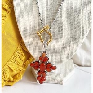925 Sterling Silver Carnelian Gemstone With Holder Necklace Womens Jewelry